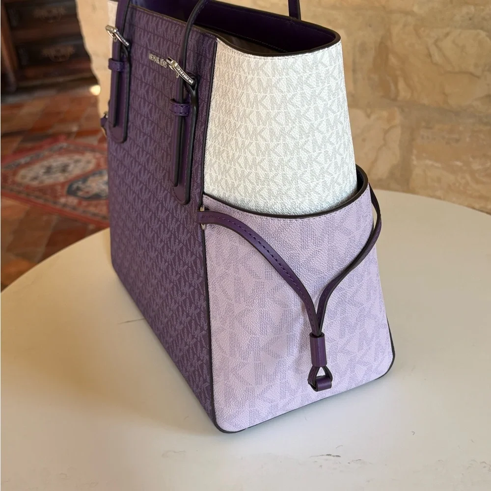 Michael Kors Purple and White Tote with Wallet - Picture 7 of 16